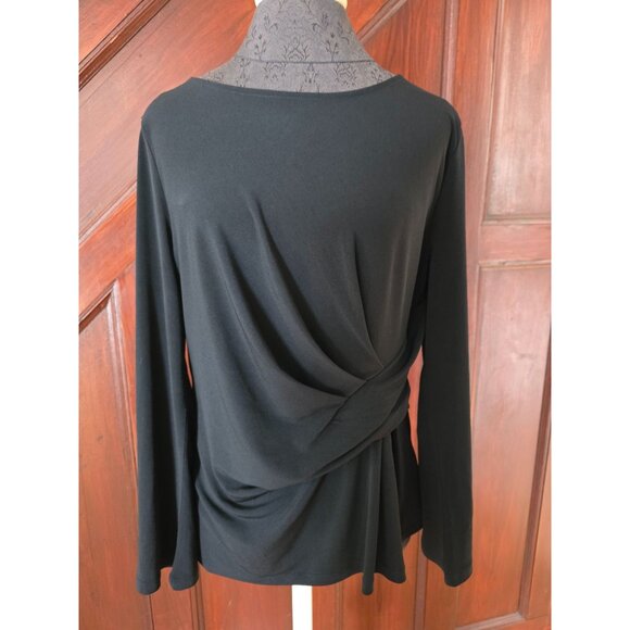 Ellen Tracy Womens Black Long Sleeve Twist Front Top US L - Picture 1 of 7